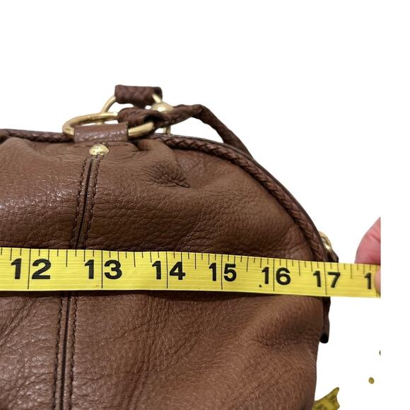 Elliott Lucca Chocolate Brown Leather Braided Handle Slouchy Hobo Satchel Bag - Picture 5 of 9